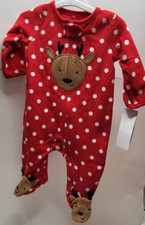 3M Carters Just One You Christmas Reindeer Red White Dots Microfleece Sleeper