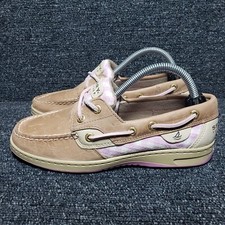 Sperry Top-Sider 2-Eye Boat Womens 6 M Tan Pink Sole Plaid Casual Comfort Shoes