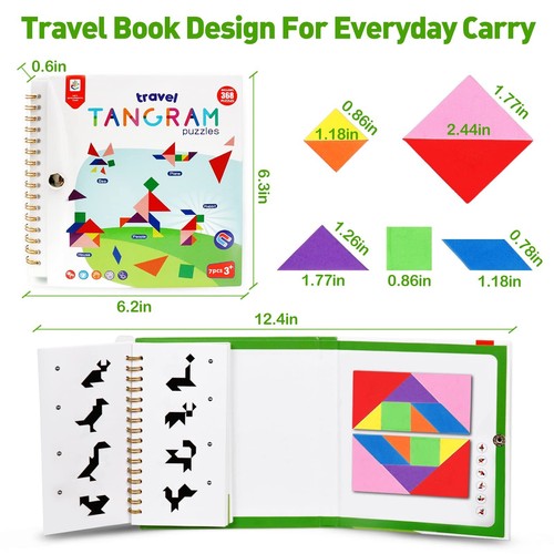 Travel Tangram Puzzle With 2 Set Magnetic Pattern Blocks Road Trip Games Educ... - Picture 2 of 7