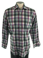 Peter Millar Button Front Shirt Medium Purple Green White Plaid Checks Mens