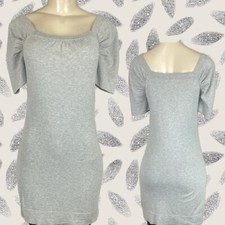 Banana Republic PS Gray Heather Square Neck Silk Cashmere Mix Short Sleeve Dress
