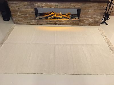 EINFACHE natürliche cremefarbene umweltfreundliche recycelte Baumwolle wendbare waschbare Kelim-Teppiche