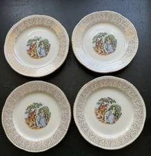 4 HOMER LAUGHLIN FINE CHINA DESSERT PLATES USA. VICTORIAN/GEORGIAN COUPLE