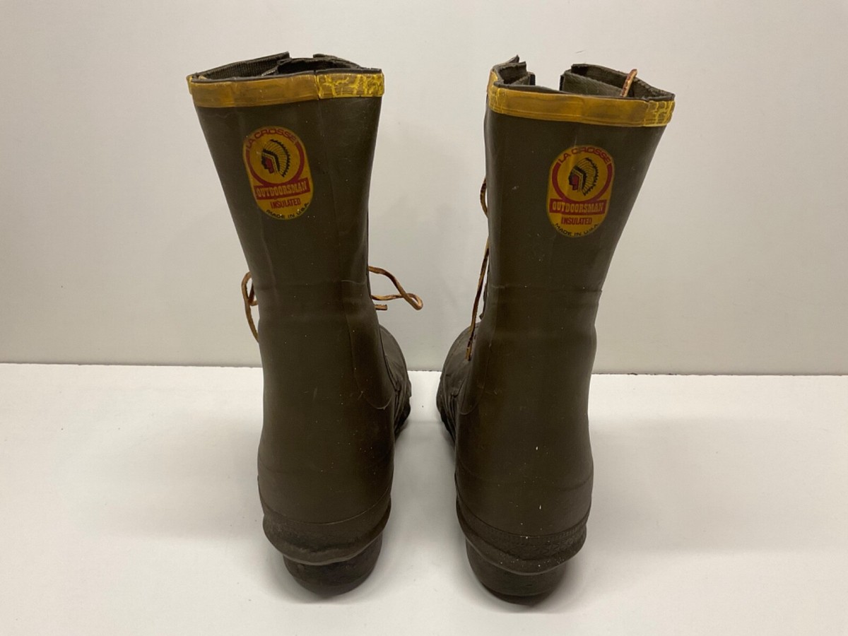 Vintage Lacrosse Outdoorsman OD Green Lace Up Rubber Boot Mens 9 Steel Shank USA la266040 Men main image 3