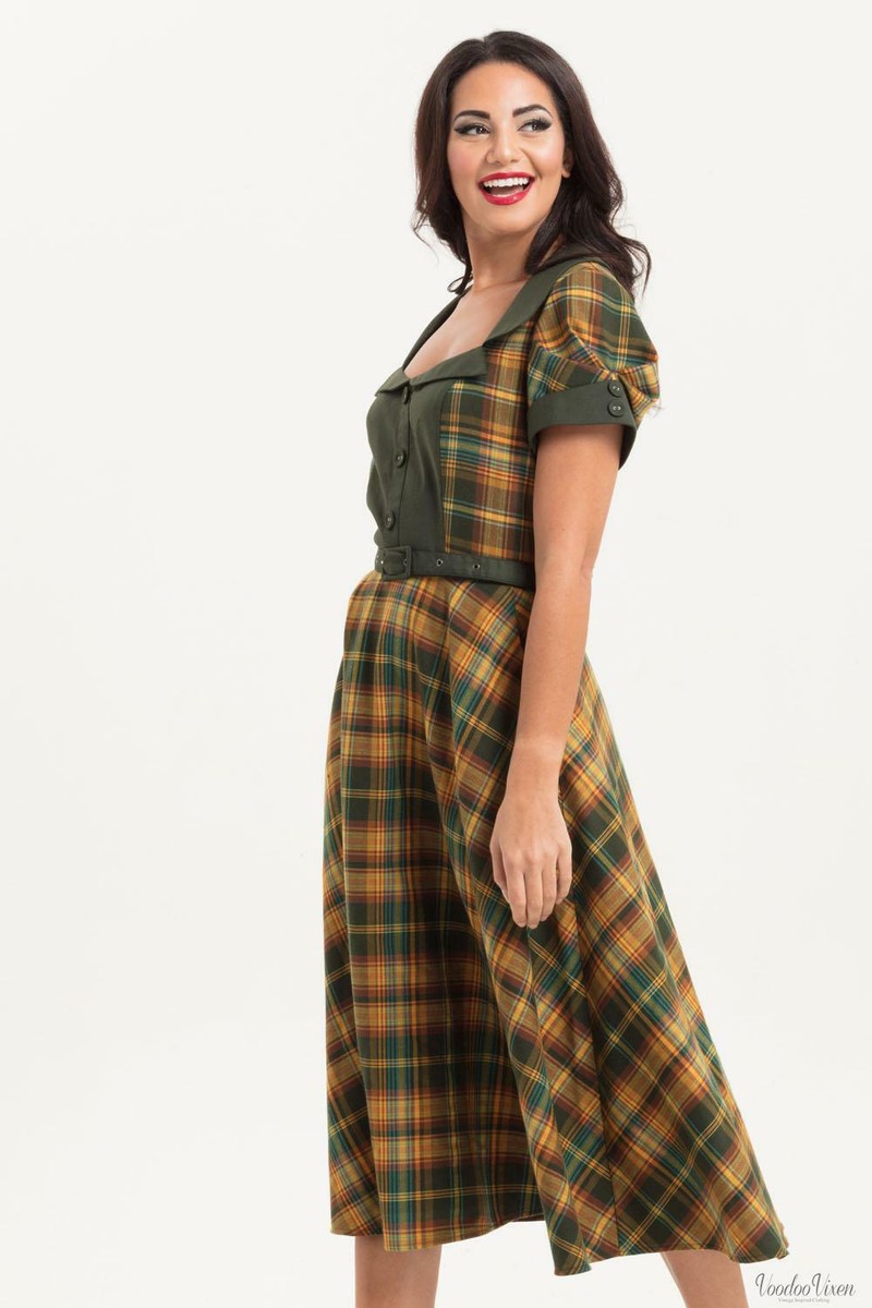 Voodoo Vixen Womens Tartan Flared Dress 1950s Vintage Retro Style Ladies  A-Line