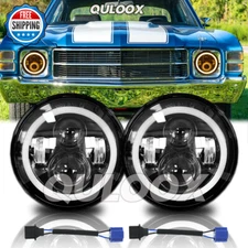 for Chevy Chevelle 1971-1973 Pair 7" Inch LED Headlights Round Hi/Lo Sealed Beam