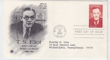 TurtlesTradingPost- TS Eliot Poet- 1986 #2239- FDC Artcraft Cachet