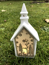 Windlicht Haus Steinzeug Lichthaus  Kirche weiß gold 21 cm hoch edel, mit LED