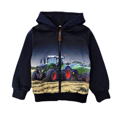 Jungen Kapuzenjacke Traktor Trecker Schlepper Ballenpresse Fotodruck blau H-467