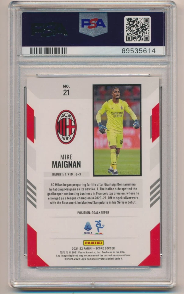 2021-22 Panini Score FIFA gold Lava /10 Mike Maignan #21 Rookie RC PSA 9 - Image 2 of 2