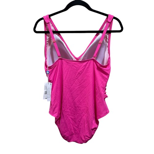 Bleu by Rod Beattie Plus Size 18W Pink Bling Ruched One-Piece Swimsuit NWT - Picture 7 of 10