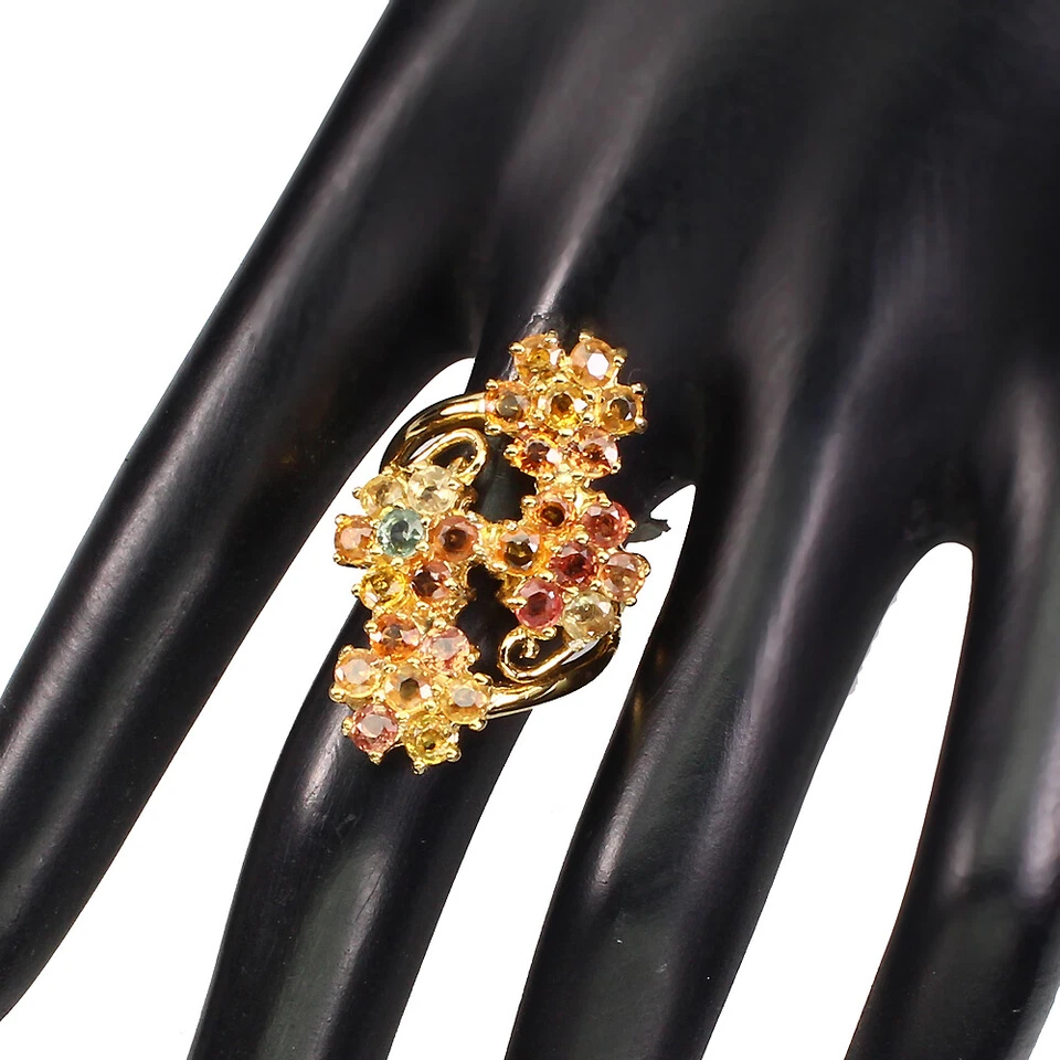 ¡HERMOSO! ANILLO ZAFIRO MULTICOLOR DORADO PLATA DE LEY .925 14K YGP TALLA 7 Foto 3 de 3