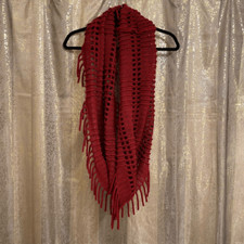 Tickled Pink Maroon Red Boho Fringe Knit Infinity Loop Scarf