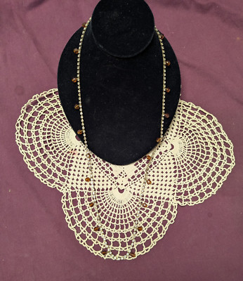 Vintage Miriam Haskell Rhinestone and Amber Glass Beaded Necklace
