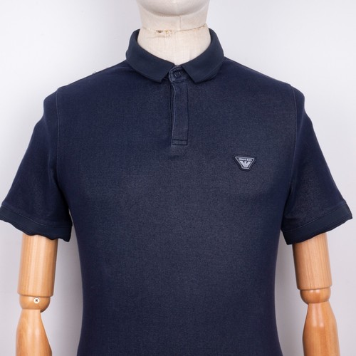 ARMANI JEANS Mens Skinny Slim-Fit Short Sleeve Blue Heavy Cotton Polo T-Shit M/L - Picture 6 of 17