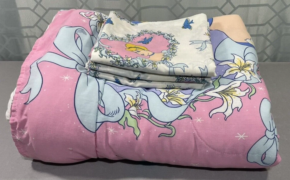 Disney Cenicienta Reversible 84”x64” Edredón y 3 Cenefas Ventana [Vintage] Foto 2 de 4