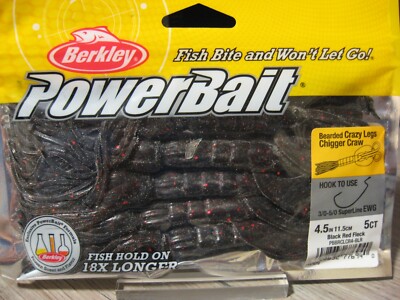 Berkley Soft Fishing PowerBaits Bearded Crazy Legs Chigger Craw  Black Red