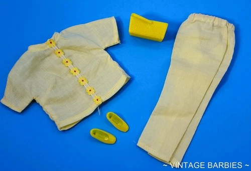 Vintage Barbie Doll Sized Yellow Outfit w/Accessories Near Mint ~ 1960's