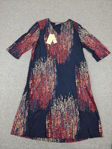 Masai Dress Womens Medium Blue MaNusala Abstract A-Line 3/4 Sleeve Midi New
