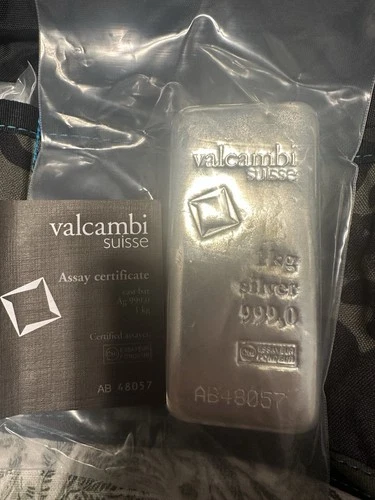 Tested Valcambi Suisse Silver 1 Kg Kilo Bar Bullion Serial # AB48057