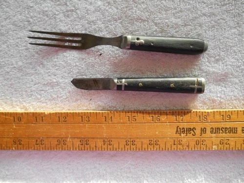 Civil War era cutlery, knife fork, walnut with inlaid pewter, no maker's mark
