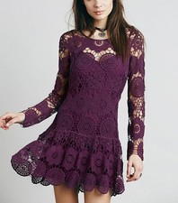 New Free People Night Out Crochet Purple Dress Size Medium Boho Festival Beach