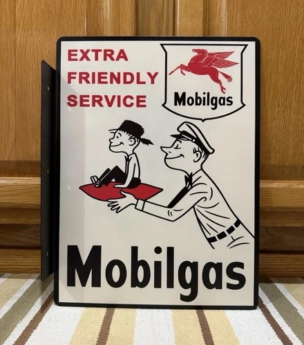 Mobilgas Flange Sign 2 Sided Pegasus Friendly Service Vintage Style Wall Decor