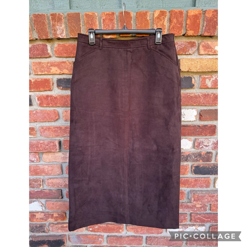 Maxi Falda Vintage Antigua Azul Marino Imitación Gamuza 10 Marrón Modesto Otoño Western Boho Grunge Foto 2 de 4