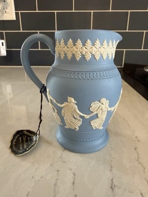 Dudson Hanley Cream on Blue Jasper Ware 5'' Pitcher with Grecians 1950's BLUB72