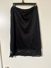 Vassarette Black Satin Half Slip Lace Trim Lightweight Nylon Size L/42