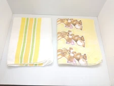 Vintage Baby Blanket Cotton Flannel  Receiving Orange Yellow Rabbit Trim 70s