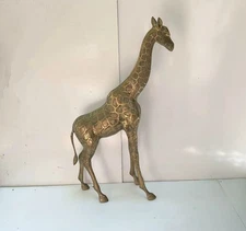 XX66 Vintage Old Circa Mid Century Brass Giraffe Statue For Gift