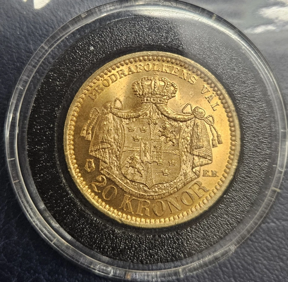 Sweden 1889 20 Kroner Gold Coin Almost BU 0.2593 Oz AGW Oscar II KM# 748 - Image 2 of 4