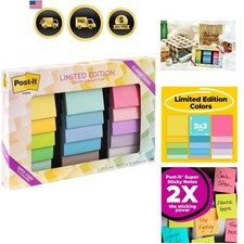 Super Sticky Notes, Limited Edition Color Collection, 3x3 in, 15 Pads/Pack, 4...