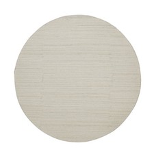 Hand Knotted Round Rug 6'x6' Ivory Modern Piled Flat Weave Natural Wool R92258