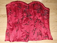 Gorgeous red Black sequin bead NEW LOOK boned corset basque top size 14