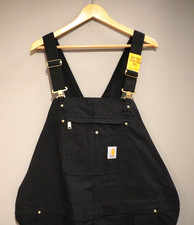 NWT Men's Black Carhartt Iconic R01 Relaxed Fit Duck Bill Overalls 46x32
