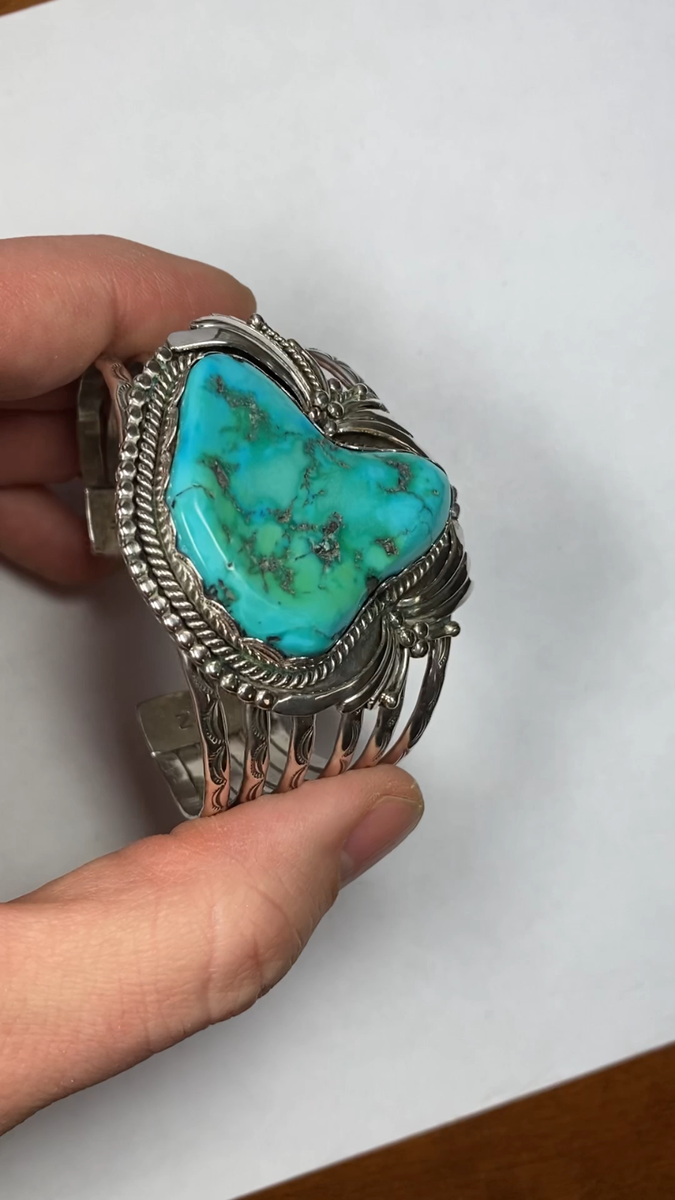 Native American Herman Nez Navajo Sterling Silver HUGE Turquoise