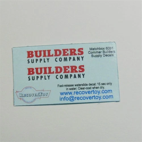 Matchbox Lesney 60a1 Morris Builders Supply Black Text Pickup Pre-cut Decal Set