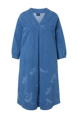 Laurasøn Damen Denim Kleid 3 4 Arm V Ausschnitt 836482