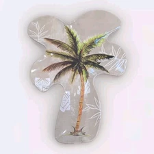 4 Palm Tree Melamine Platter Serving Tray 14" Beige Green Tropical Party Plates