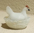 Antique Vallerysthal France Opaline Milk Glass Mini Hen On Nest Salt Cellar