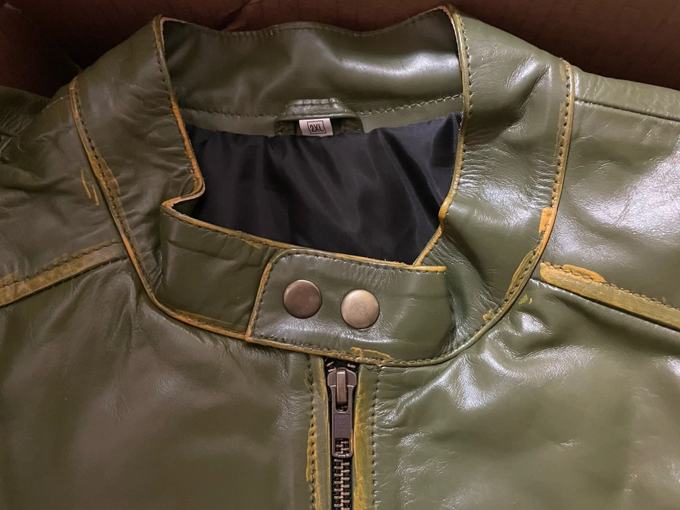 Мужская ретро искусственной кожи Moto куртка кафе гонщик мотоциклиста состаренный Slim Fit XXL - Изображение 4 из 4