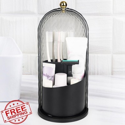 Qiyvlos Toothbrush Holder Black Sliding Lid Rotating 3 Slots
