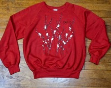 VTG 90s ElectricT Banff Puffy Print Pussy Willow Cat Crewneck Sweatshirt M Red
