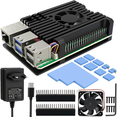Kühler Gehäuse für Raspberry Pi 5 Aluminium mit 5A Netzteil und PWM Lüfter