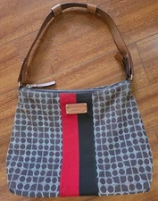 Kate Spade Fabric Dot Noel Red Stripe Leather Bottom Shoulder Hobo Bag-Roomy!!