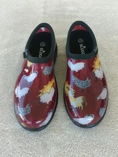 Women's Sloggers Waterproof Garden Slip-on Shoes, Chicken Print Red, Size 6