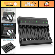 8-Bay AA AAA Battery Charger, USB Fast Charging, Independent Slots for Ni-MH Ni-