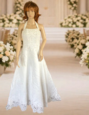 Michaelangelo for David's Bridal Satin & Lace Halter Gown